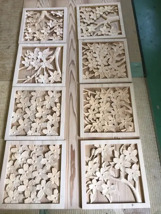 Eight cherry blossom panels laid out together